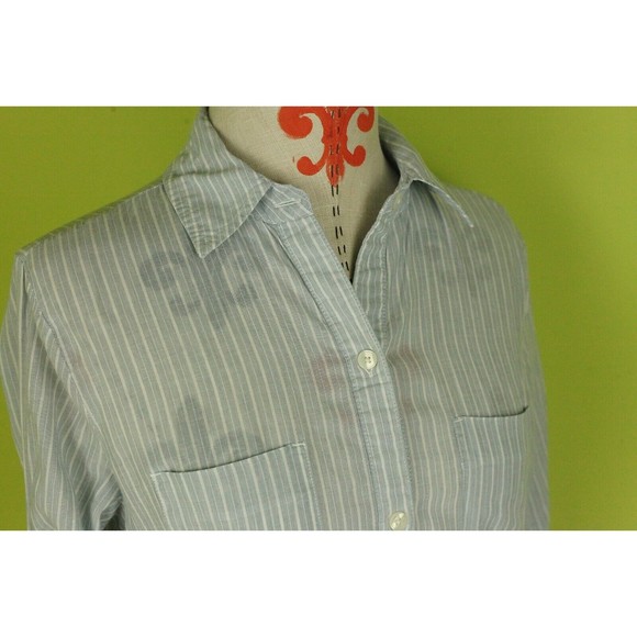 Converse One Star Sz S Women's Roll Tab Sleeve Cotton Shirt Top Blue Striped - Picture 5 of 9
